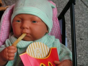 Early Junk Food Training: Baby eating McDonald's Junk Food