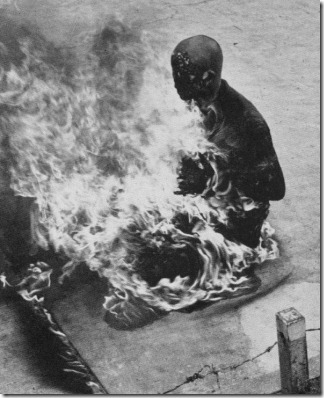 Buddhist monk burning himself alive (no photos of Mr. Ball's self immolation available)